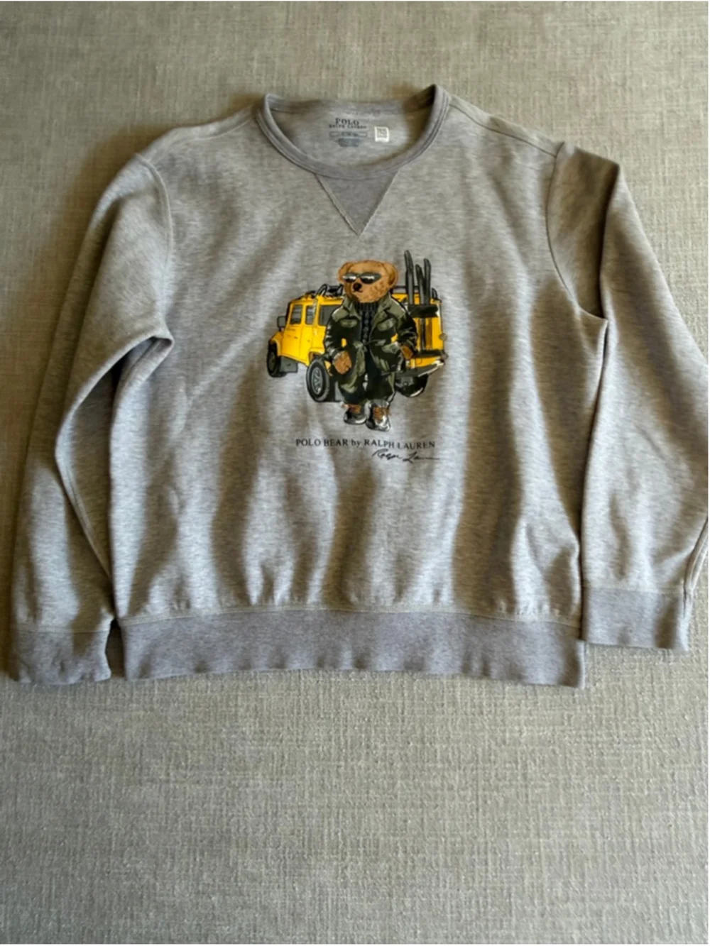 Polo Ralph Lauren Mens defender bear print sweatshirt in grey marl size large